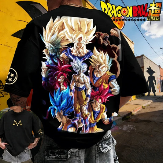 2026 Summer Dragon Ball T-shirt 100% Cotton Goku All Forms Print Oversized Gym Streetwear Unisex Retro Tee for Adults Kids