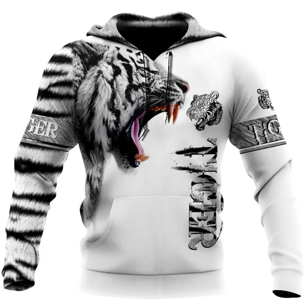 Fashion Autumn Lion, Wolf Hoodies White Tiger Skin 3D All Over Printed Men's Sweatshirt Unisex Zip Pullover Casual Jacket