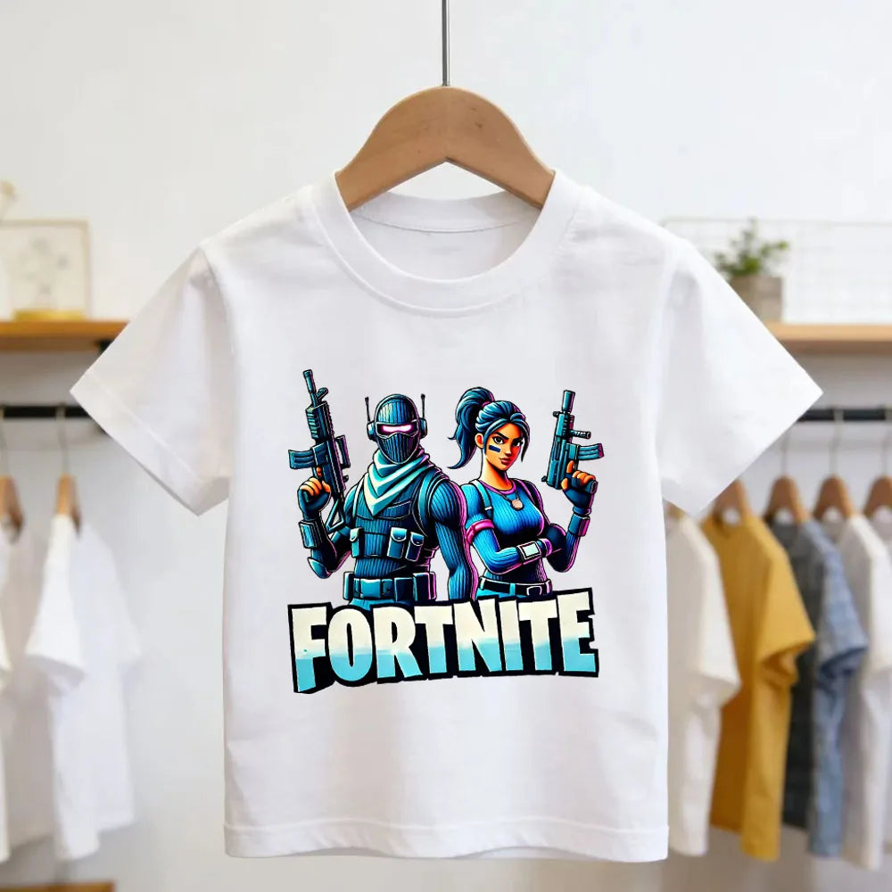 Fortnite Theme Cartoon Printed T-Shirt Summer Child White Cotton T-Shirt Cartoon Hot Game Fortnite Short Sleeve