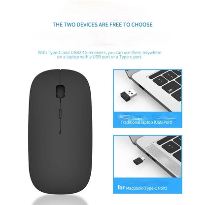 Rechargeable Type-C Wireless Mouse with USB Dual Receiver, Silent Ergonomic Wireless Mouse, Adjustable 1600 DPI Computer Mouse for Laptop & PC