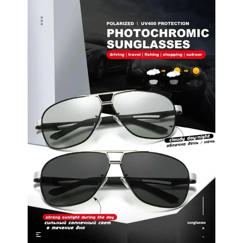 1PC Top Aluminum Magnesium Square Polarized  Photochromic Sunglasses Men Sun Glasses Safety Driving Oculos De Sol Masculino