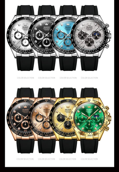 OLEVS Luxury Brand Quartz Watch for Men Waterproof Luminous Moon Phase Hour Men's Watch Chronograph Sport Wristwatch Moonswatch
