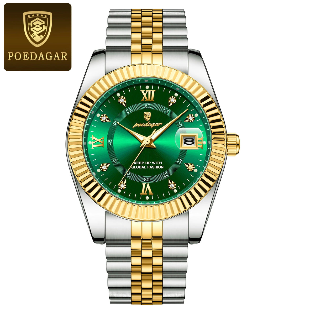 POEDAGAR Herrenuhr – Luxusmodell, wasserdicht, aus Edelstahl, mit Leuchtanzeige, im Militärstil, mit Datumsanzeige, Quarzwerk, ideal für die Arbeit oder berufliche Anlässe.