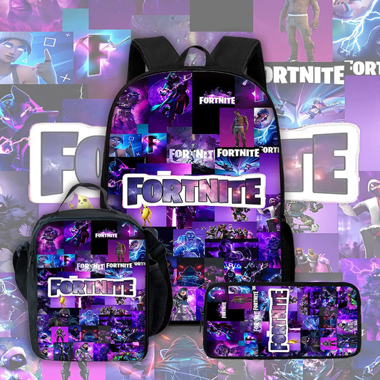 Child School Backpack with Lunch Bags, Pencil Bags, Hot Game Design-F-FortniteS School Bags for Boys Girls Best Gift