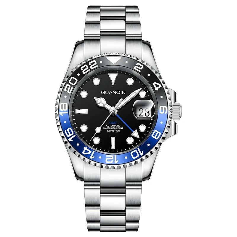 GUANQIN GMT Men's Watches 2025 New Atuomatic Watch Men NH34 Mechanical Wristwatch Sapphire Glass Stainless Steel Clock Left Hand