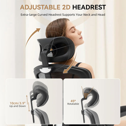 Ergonomic High Back Office Chair with Adjustable Headrest, Lumbar Support, Mesh Computer Gaming Chair, 360° Swivel Rolling Desk Chair