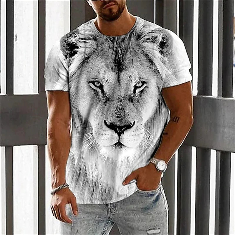 New Fashionable Men's Round-neck Short-sleeved T-shirt 3D Printed Wolf T-shirt Men's Casual Sports Short-sleeved Street Top