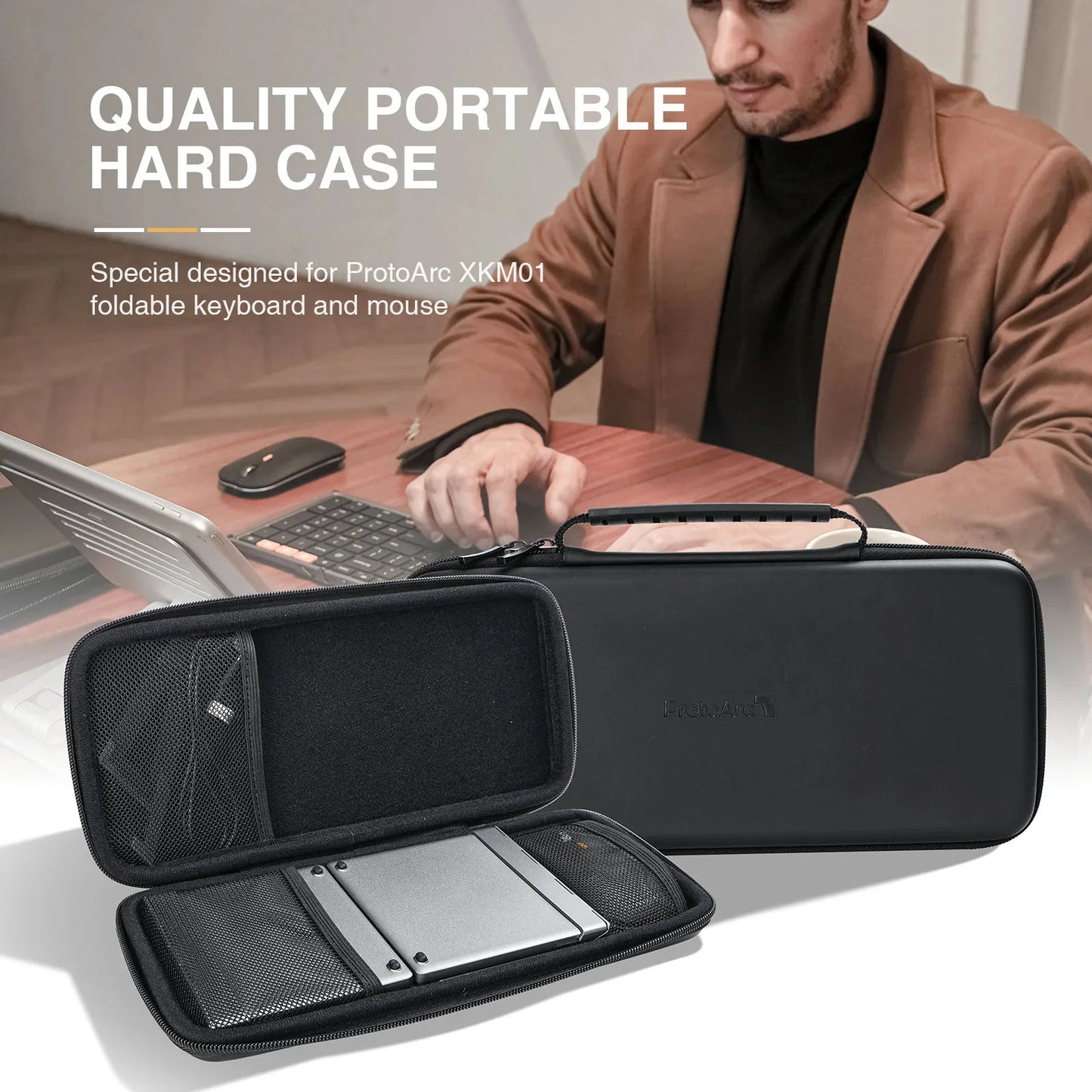 ProtoArc Foldable Keyboard and Mouse, XKM01 Combo for Business Travel 2.4G+Dual Bluetooth Portable for Laptop iPads Tablets