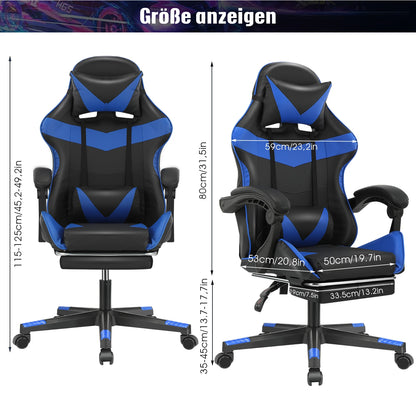 Ergonomic Gaming Chair Racing Style with Footrest, Lumbar Support, Adjustable Height, Reclining Computer Chair with Armrests & Headrest