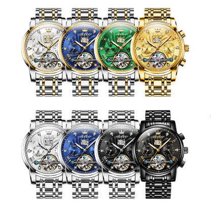 OLEVS 9910 Herreur Original luksusmærke Vandtæt Selvlysende Automatisk mekanisk ur Ur med dobbelt kalender Uræske Reloj