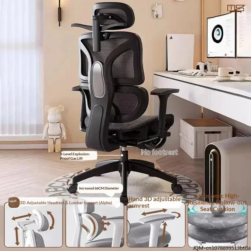 Ergonomic Study Chair High Back Office Chair with Lumbar Support, Adjustable Computer Desk Chair, Comfortable Home Work Chair with Armrests