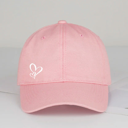 Minimalistische Baseballkappe mit doppeltem Herz-Print für Damen und Herren – weich, verstellbar, Dad-Cap, lässig, Liebesthema, Sonnenkappe