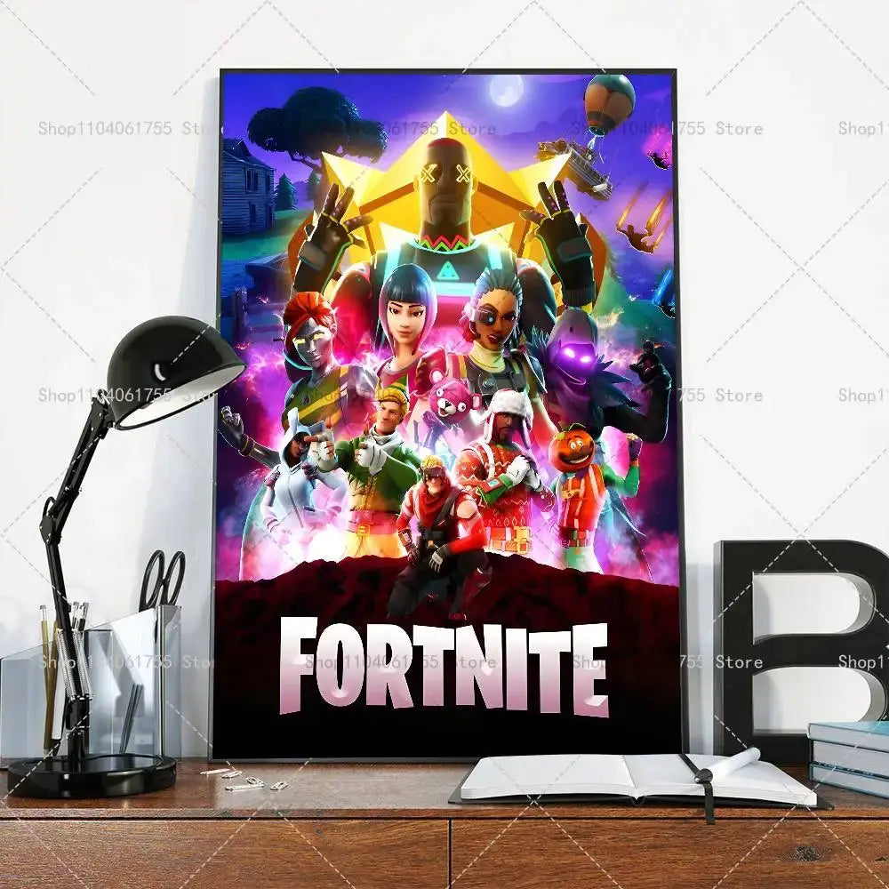 F-Fortnites-Game Popular Poster Self-adhesive Art Waterproof Paper Sticker Coffee House Bar Room Wall Decor