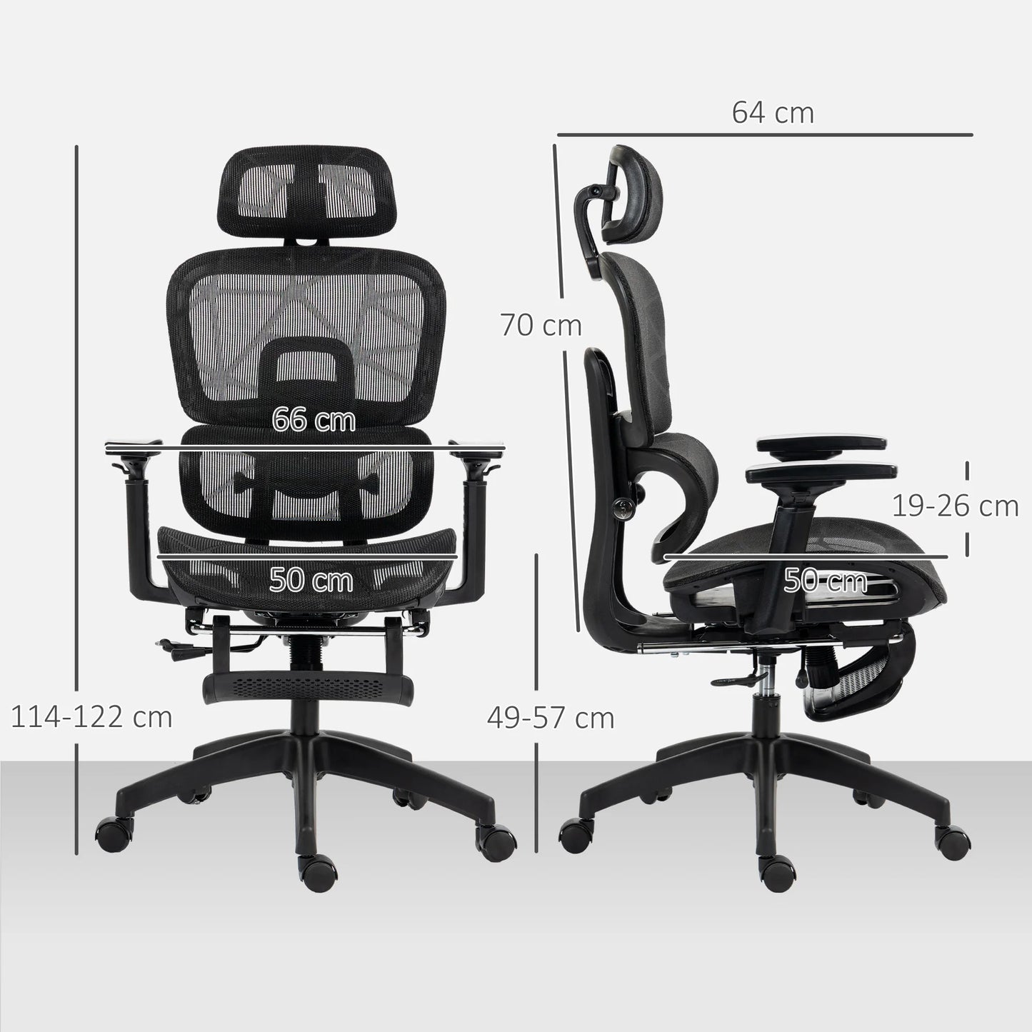 Ergonomic Office Chair with Lumbar Support, Adjustable Headrest, Footrest, Armrests, Reclining Mesh Desk Chair for Home Office