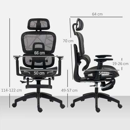 Ergonomic Office Chair with Lumbar Support, Adjustable Headrest, Footrest, Armrests, Reclining Mesh Desk Chair for Home Office