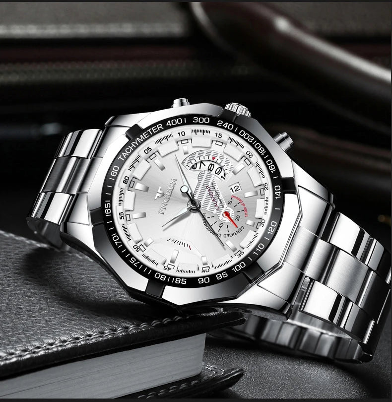 Montre-bracelet à quartz de luxe BINBOND pour homme, lumineuse, étanche, date automatique, en acier inoxydable