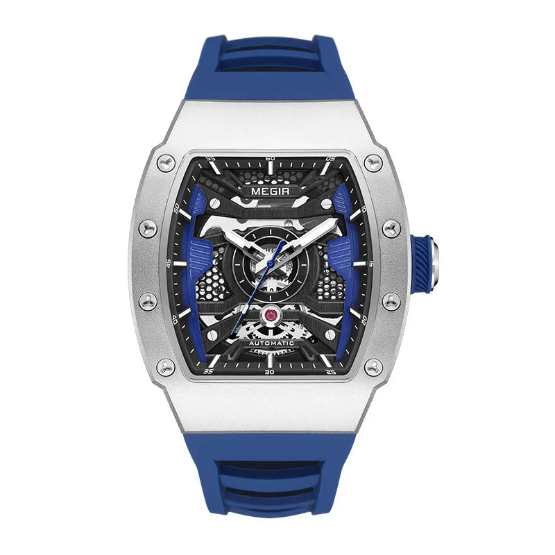 MEGIR Men's Automatic Mechanical Watch with Stainless Steel Case Silicone Strap Fashion Waterproof Luminous Wristwatch 8604