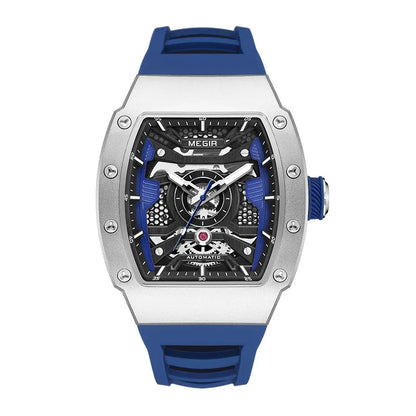 MEGIR Men's Automatic Mechanical Watch with Stainless Steel Case Silicone Strap Fashion Waterproof Luminous Wristwatch 8604
