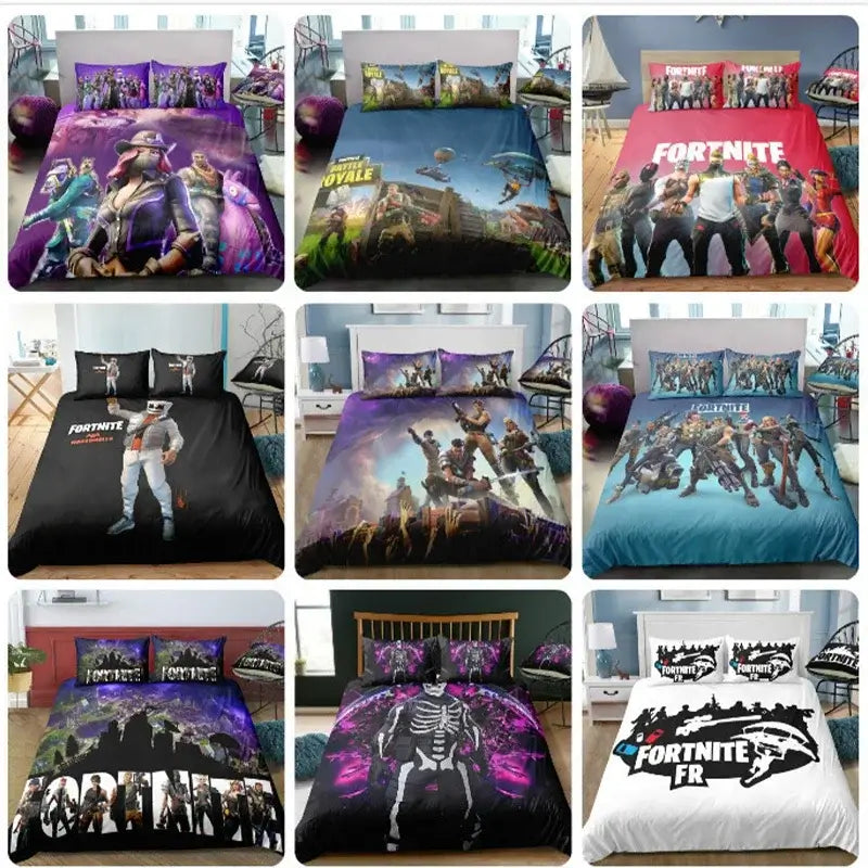 Juego de cama Fortnite con funda nórdica de 3 piezas, diseño 3D, ropa de cama para dormitorio, gaming, anime y dibujos animados, funda de almohada, decoración de habitación, regalo