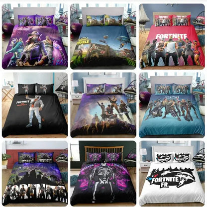 Juego de cama Fortnite con funda nórdica de 3 piezas, diseño 3D, ropa de cama para dormitorio, gaming, anime y dibujos animados, funda de almohada, decoración de habitación, regalo