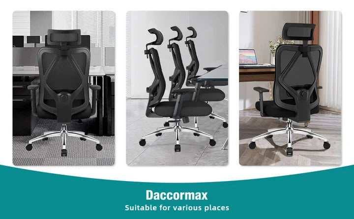 Daccormax Ergonomic Office Chair with 3D Lumbar Support, Mesh Desk Chair, Adjustable Headrest, Reclining Swivel Computer Chair for Home Office