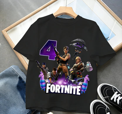 Fortnite Children’s Birthday Number T-Shirt Girls Boys Summer Clothes Baby Cotton Tee Shirts Party Short Sleeve Tops Toddler Gift