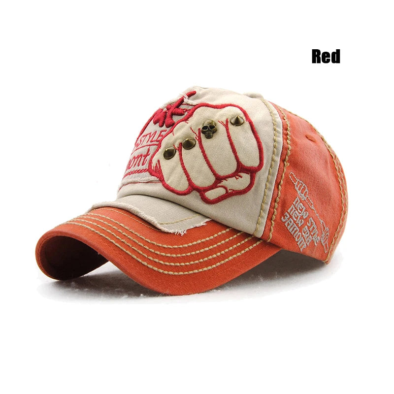 Fashion Baseball Cap Sports Outdoors Casual Cap Sun Hat Gorras Hip Hop Caps One Size Adjustable Unisex Fist Rivet Patch