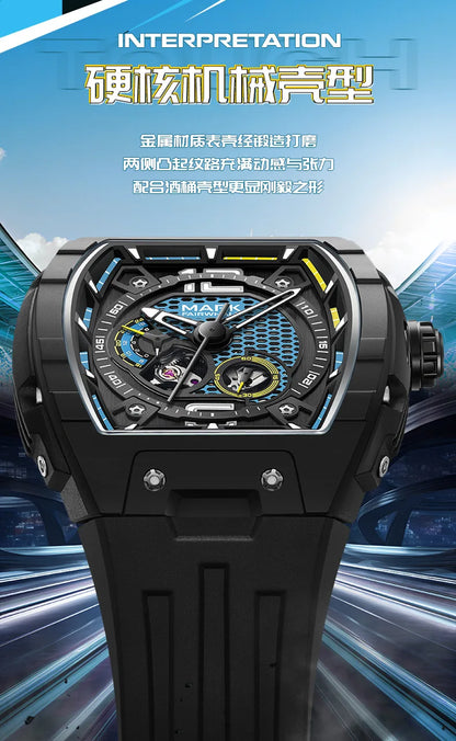 Mark Fairwhale 6002 Automatic Movement Tonneau Dial Luminous Waterproof Fashion Mechanical Watches for Men Relogios Masculino