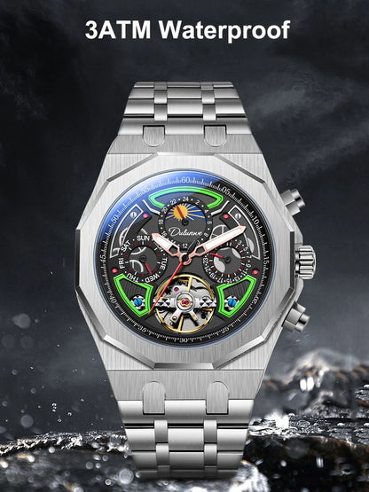 Top Brand Sport Watches with Tourbillon Stainless Steel Rubber Strap Multifunction Dial Automatic Watches Reloj Hombre New