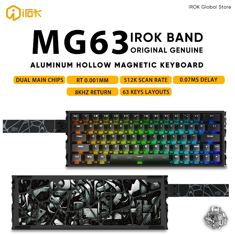 IROK MG63 Hollow Aluminium Gaming Magnetic Mechanical Keyboard 60% RT 0.001mm 8KHz 0.07ms 512K RGB Hot Swap Wired Gamer Keyboard