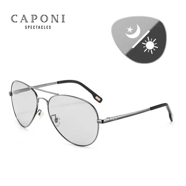 CAPONI Avation Sun Glasses For Men Day And Night Photochromic Driving Men's Sunglasses Polarized UV400 Pilot Shades Male BS3104