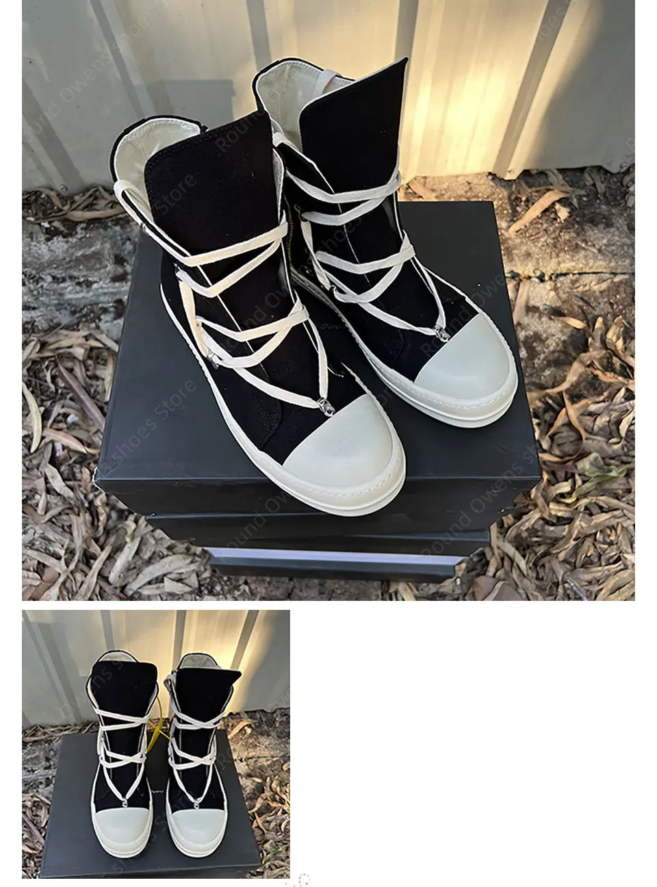 Casual High Top Quality Black Designer Men Leather Shoe Ro Pentagram Thick-sole Zip Flat Canvas Luxury Women Ankle boot Sneakers