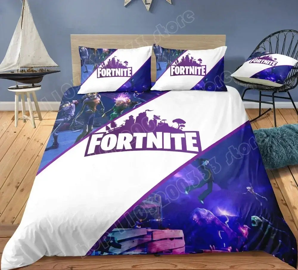 Juego de cama Fortnite con funda nórdica de 3 piezas, diseño 3D, ropa de cama para dormitorio, gaming, anime y dibujos animados, funda de almohada, decoración de habitación, regalo