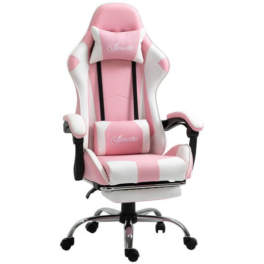 Pink White Gaming Chair Ergonomic Office Chair with Headrest, Lumbar Support, Adjustable Height, 360° Swivel Computer Chair