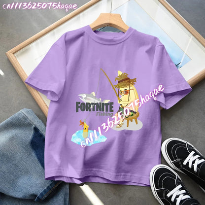 Fortnite Children’s T-Shirts Anime Printed Characters Tops Cartoon Fortress Night Summer Clothes Girls Short Sleeve Pullover Tees