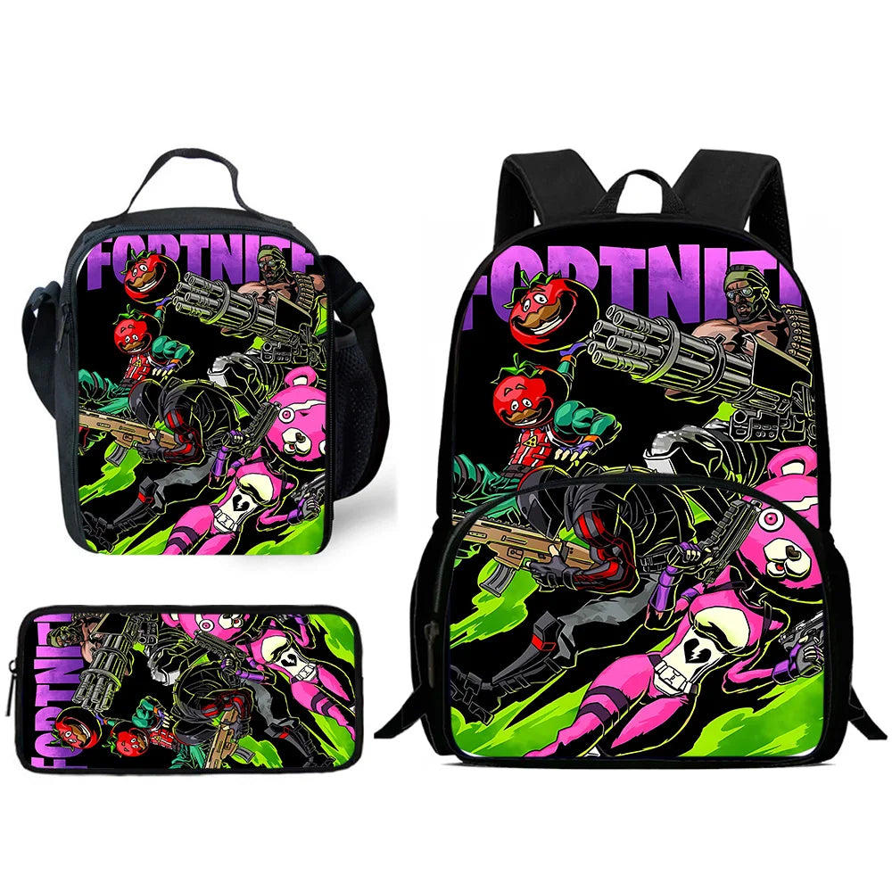 Hot Game Design Child Backpacks Lunch Bag Pencil Case Large Capacity School Bags for Boys and Girls Best Gift Fortnite