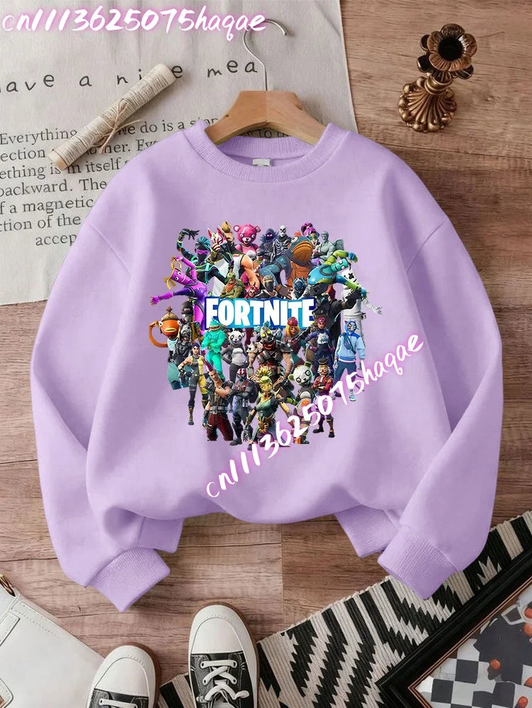 Fortnite Series Kids Sweatshirts Trendy Boys Girl Long Sleeves Pullover Tops Autumn Winter Cartoon Child Clothes Birthday Gifts