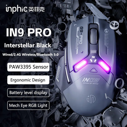 Inphic IN9PRO Wireless Gaming Mouse 26000DPI 8K Polling Rate Bluetooth 5.0 Wired 2.4G Tri-Mode RGB Ergonomic Gaming Mouse