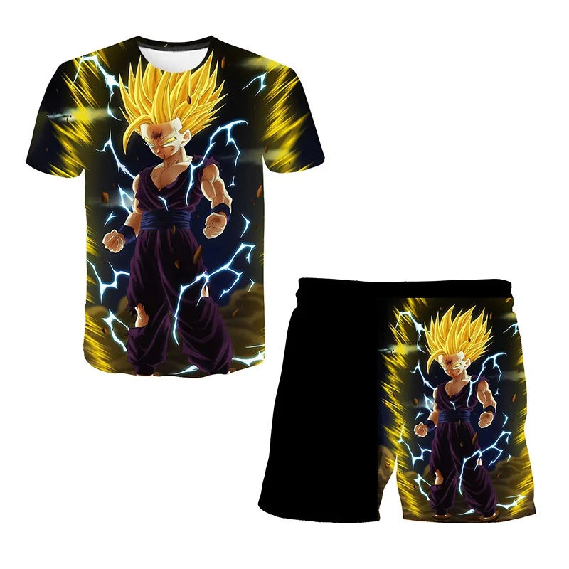 2026 Dragon Ball T-shirt Children's Top T-shirt Shorts Two Piece Set Summer Boys T-shirt+Shorts Set