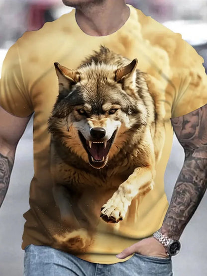 Pánske tričko s 3D vzorom a grafickým potlačou „Fire Wolf“, letné oversized tričko na voľný čas, pánska móda, fitness, oblečenie s krátkym rukávom, topy