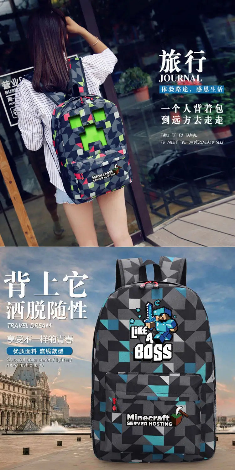 In Stock Minecraft Enderman Creeper Graphic Printed Backpack Large Capacity Lightweight Fashion Casual For Daily Travel Outdoor