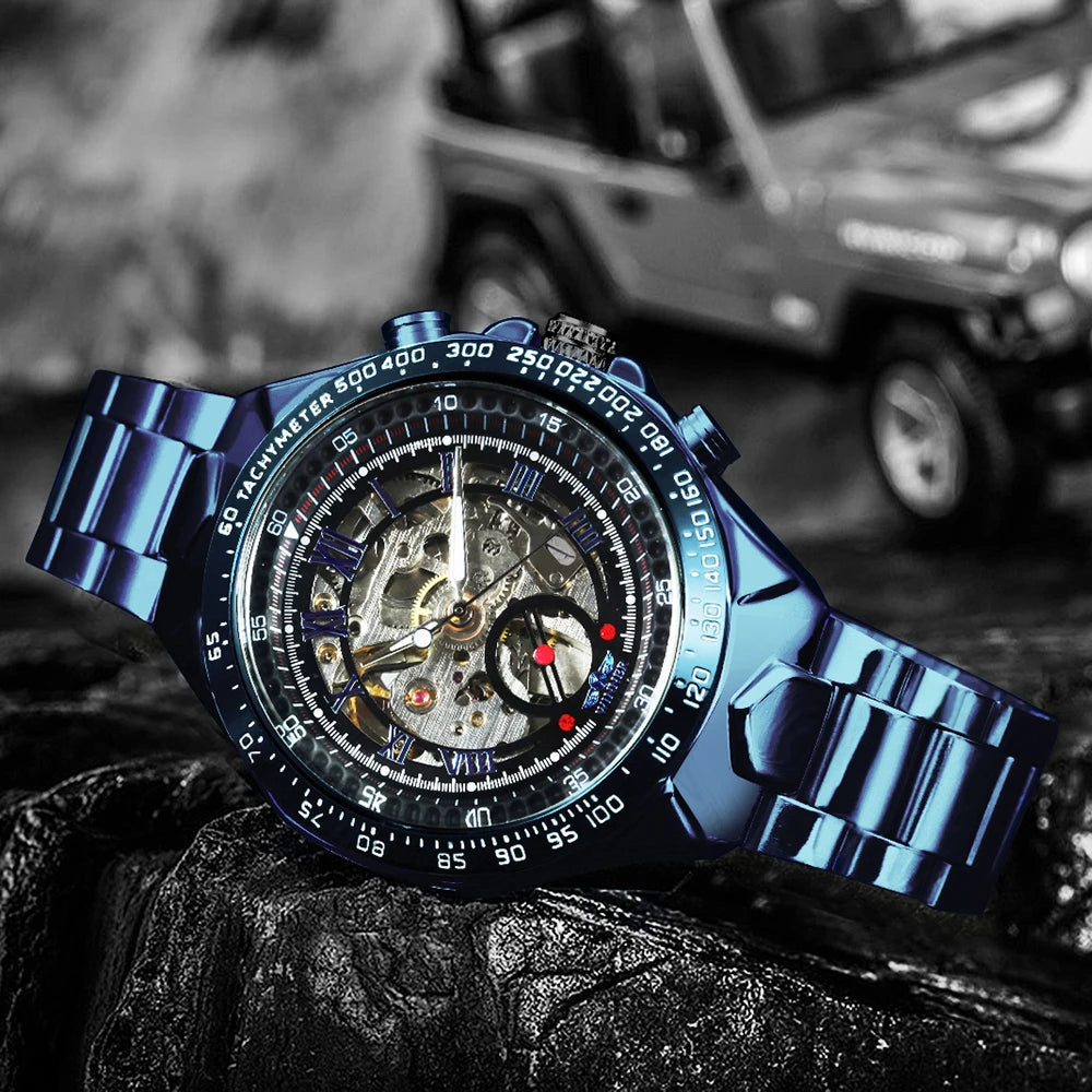 WINNER muški automatski sat – prozirni skeletni model, luminescentne kazaljke, narukvica od nehrđajućeg čelika, luksuzni mehanički sat