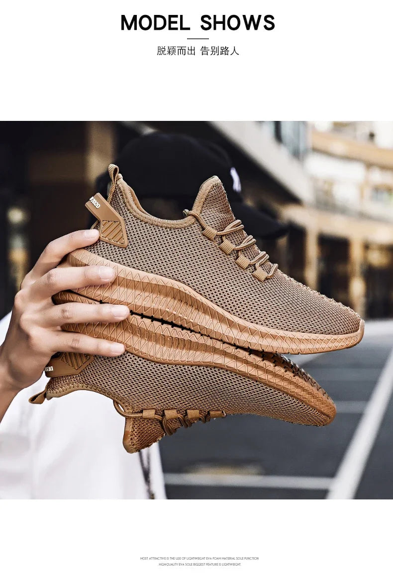 Zapatillas deportivas informales antideslizantes para hombre, transpirables, para correr al aire libre, entrenar, hacer senderismo y practicar deportes; zapatillas con cordones de tejido de punto para actividades al aire libre