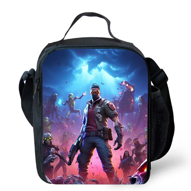 Fortnite Cartoon Lunch Bag for Boys Girls Unisex Reusable Insulated Lunch Box Portable Handbag Large Capacity for School Picnic