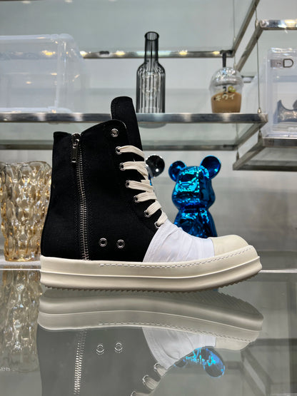 Casual High Top Quality Black Designer Men Leather Shoe Ro Pentagram Thick-sole Zip Flat Canvas Luxury Women Ankle boot Sneakers