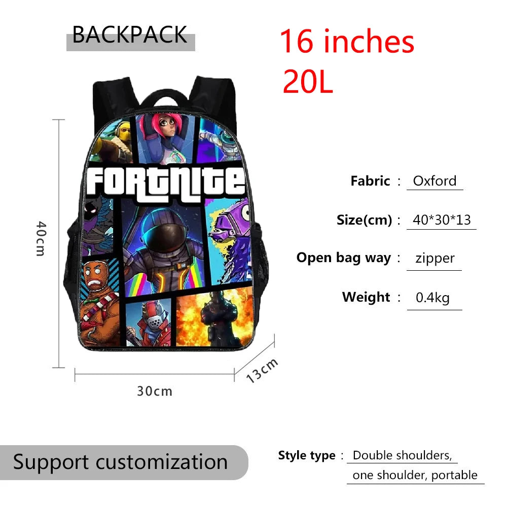 3pcs/set Fortnite Game Backpack Anime Cartoon Large Capacity Student School Bags Pencil Bag Kawaii Lunch Bag Birthday Gifts