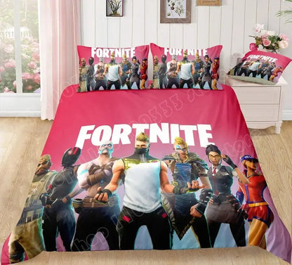 Juego de cama Fortnite con funda nórdica de 3 piezas, diseño 3D, ropa de cama para dormitorio, gaming, anime y dibujos animados, funda de almohada, decoración de habitación, regalo