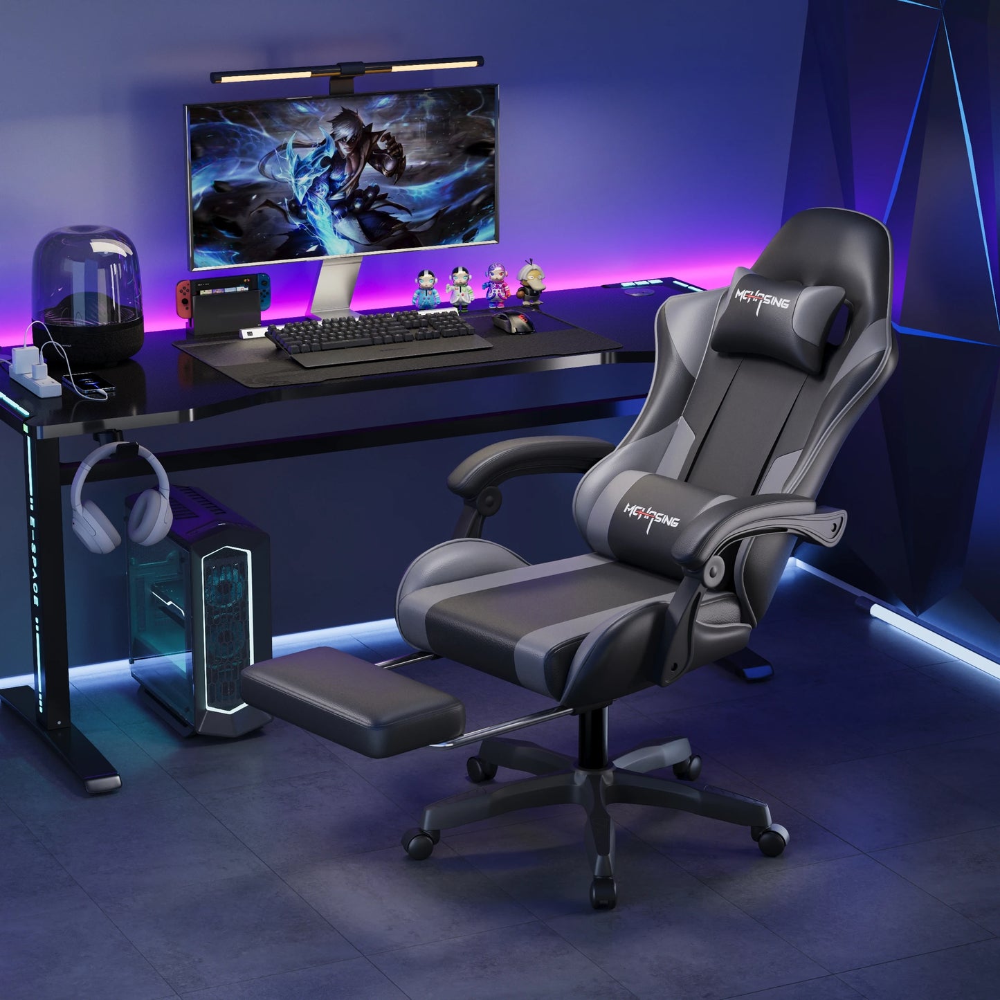Ergonomisk gamingstol i moderne design med drejefunktion til kontor og hjem, e-sport-gamingstol med hjul, roterende computer-gamingstol