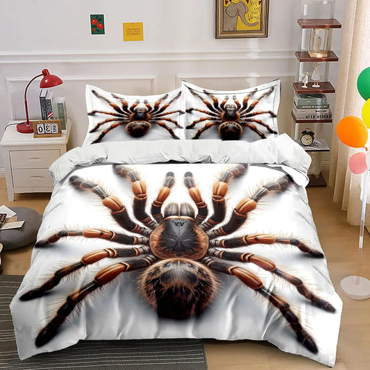 3D Furry Spider Close-up Pattern Duvet Cover Set Digital Print Colorful Polyester Bedding with Zipper Closure for Kids Gifts