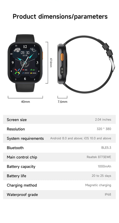 New 1000mAh Battery Smart Watch Women Heart Rate Sleep Monitoring Bluetooth Call IP68 Waterproof Smartwatch Men For Android IOS